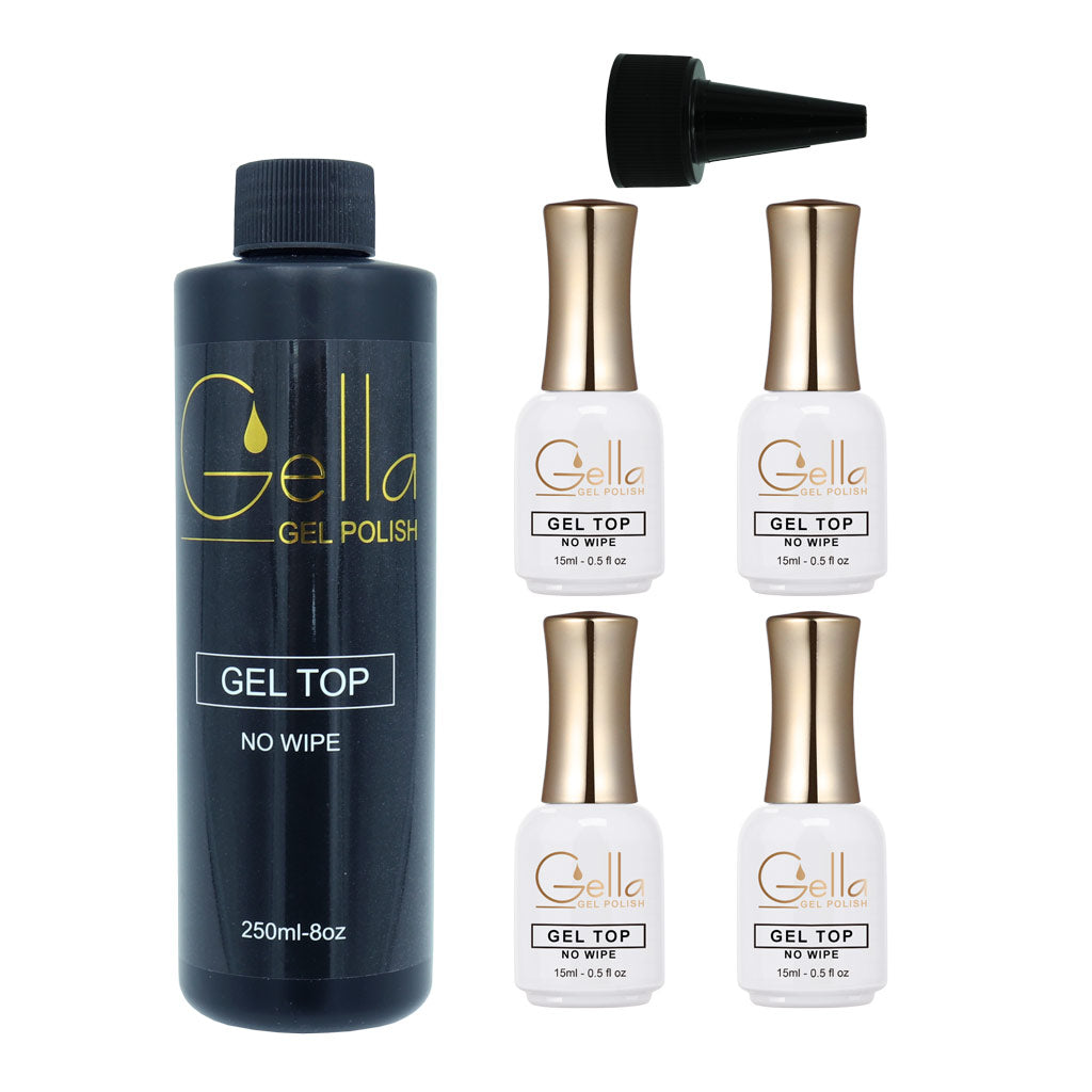Gella Glass No Wipe Top Coat Refill Kit 250ml + 4x15ml