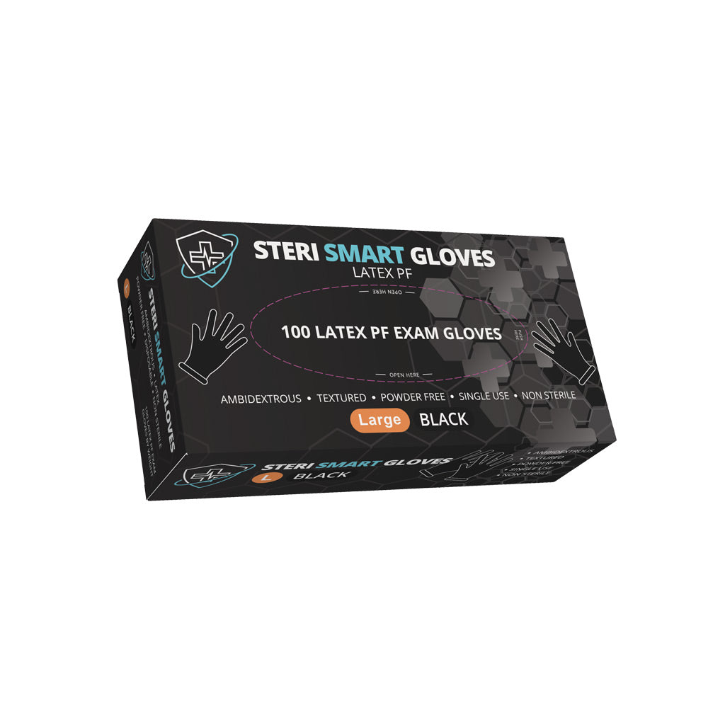 Latex Gloves - Powder Free Black 1000pc (Carton) - Large