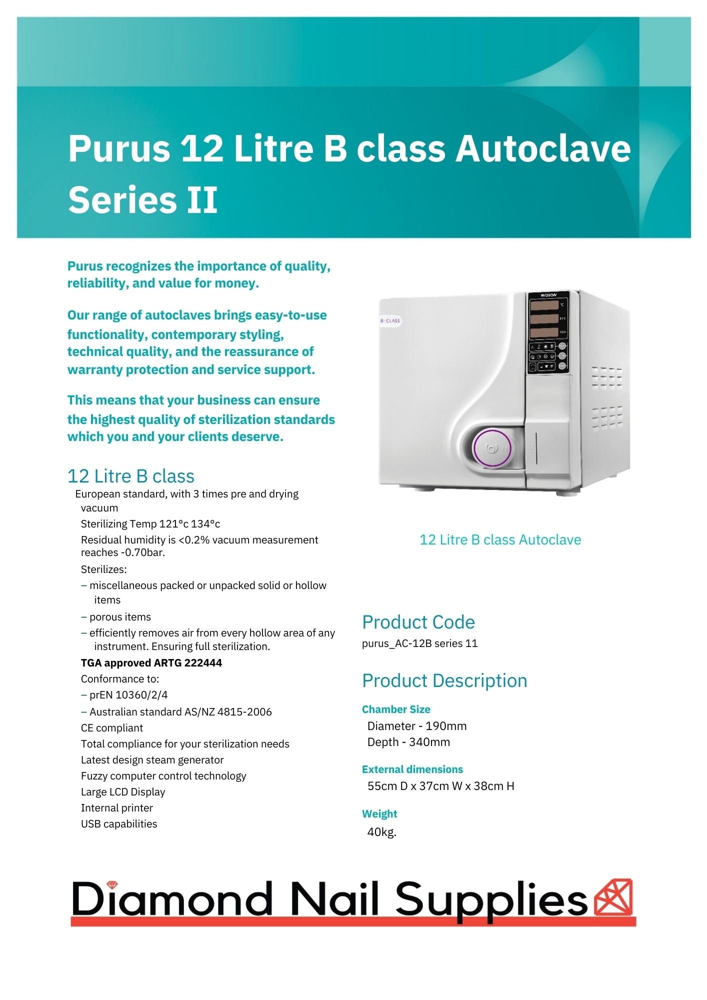 Autoclave 12L B Class Series II