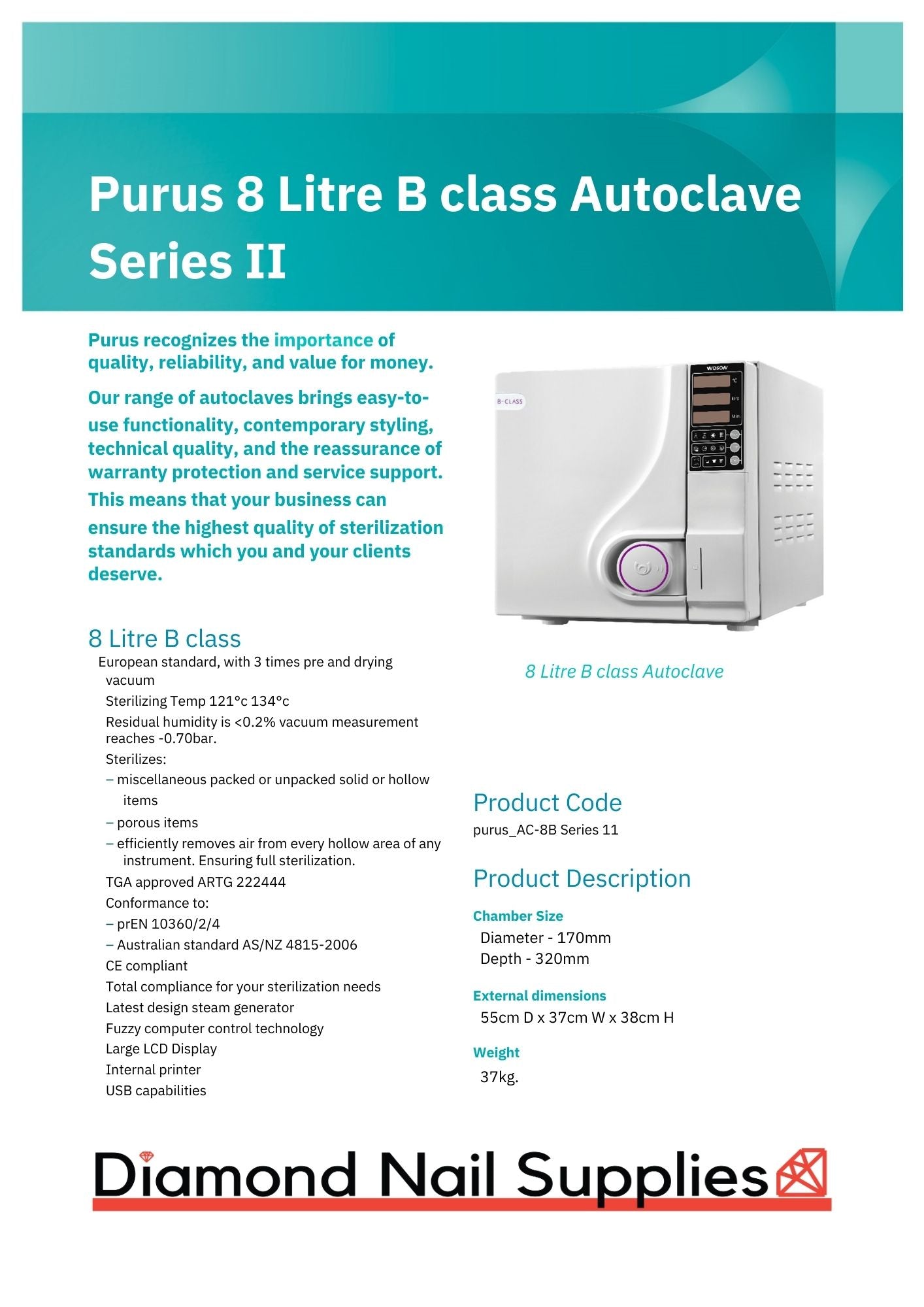 Autoclave 8L B Class Series II