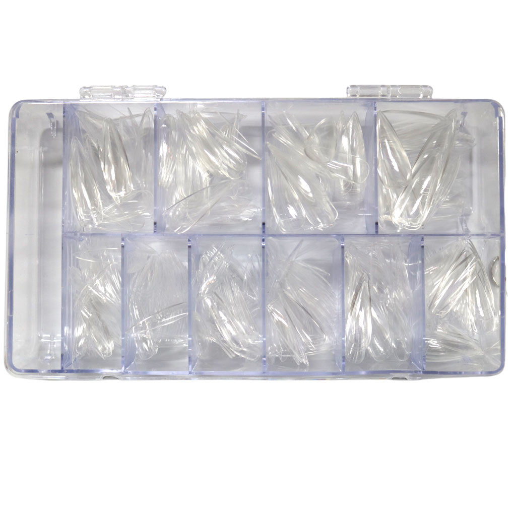 Gella Full Tips Stiletto Medium Clear 1-9 504pc Diamond Nail Supplies