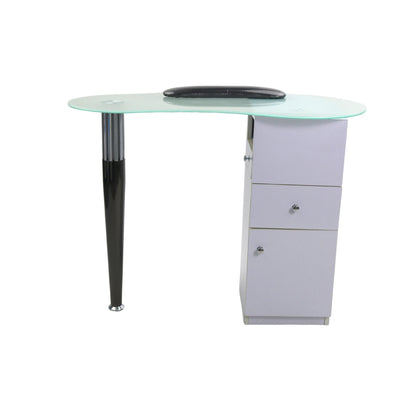 Bella Table 13 - White Drawers, Glass Top, Black Round Leg