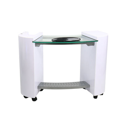 Bella Table 14 - Curved White Legs, Glass Center