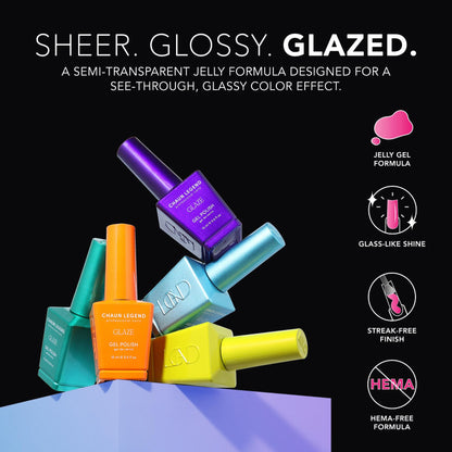Chaun Legend Glaze Gel Polish bottle Glaze Collection  Professional gel polish, 15 ml (0.5 fl oz), features LGG01 - LGG12