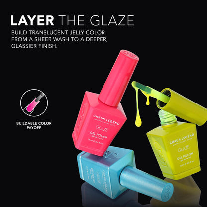 Chaun Legend Glaze Gel Polish bottle Glaze Collection  Professional gel polish, 15 ml (0.5 fl oz), features LGG01 - LGG12