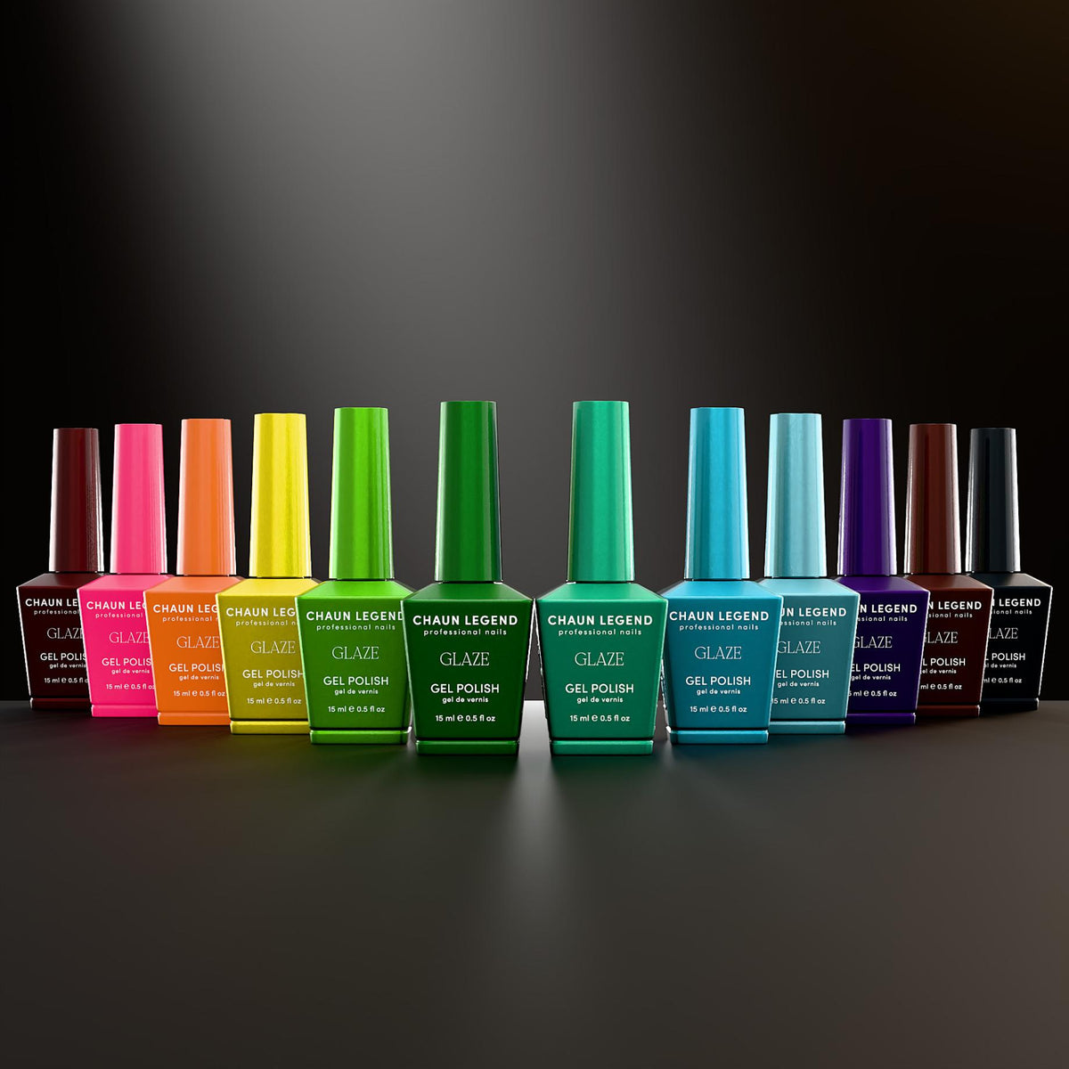 Chaun Legend Glaze Gel Polish bottle Glaze Collection  Professional gel polish, 15 ml (0.5 fl oz), features LGG01 - LGG12
