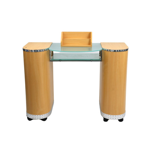 Bella Table 10 - Wood (Silver Trim, Glass Centre)