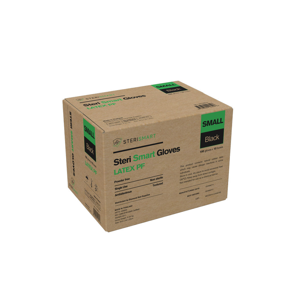 Latex Gloves - Powder Free Black 1000pc (Carton) Small