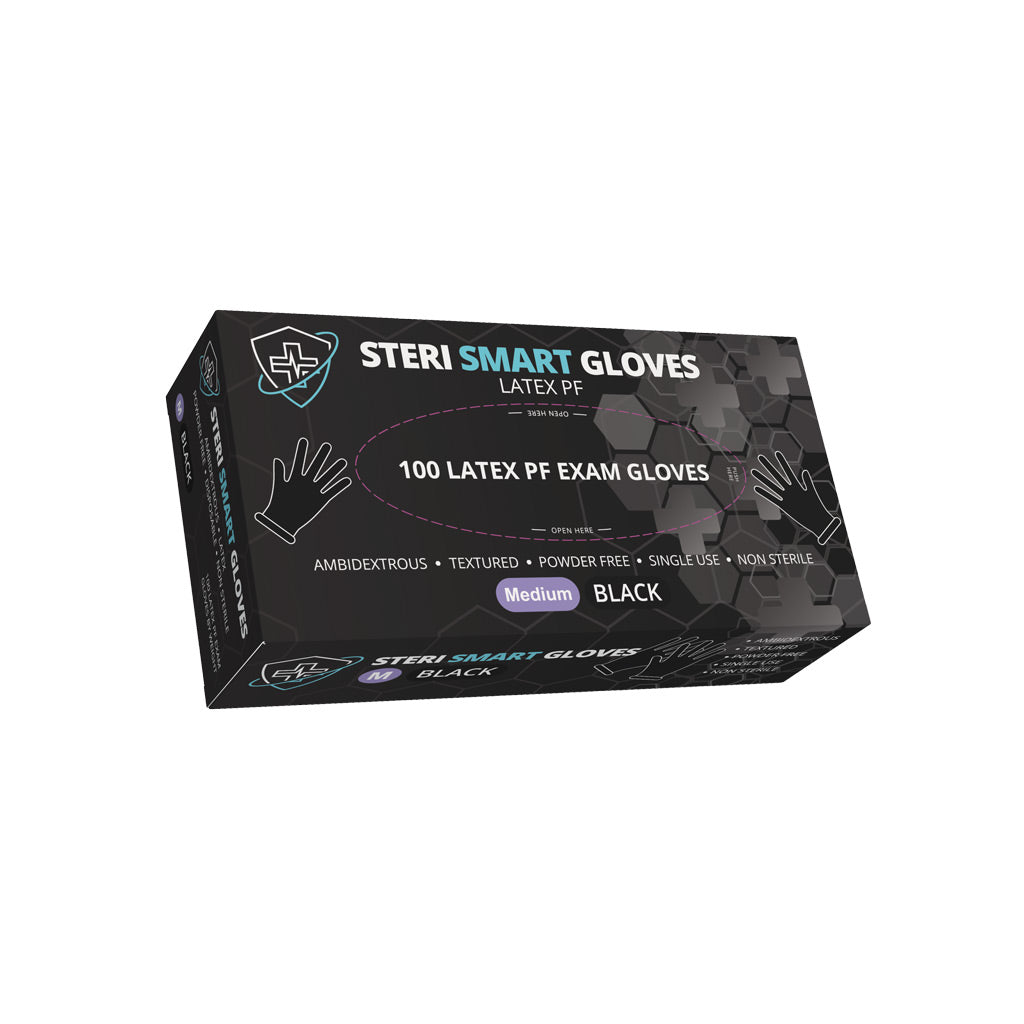 Latex Gloves - Powder Free Black 100pc - Medium