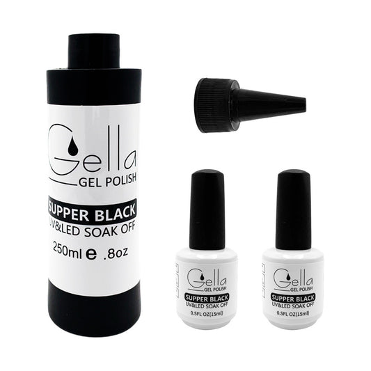 Gella Super Black Gel Polish Refill Kit 250ml + 2 x 15ml Diamond Nail Supplies