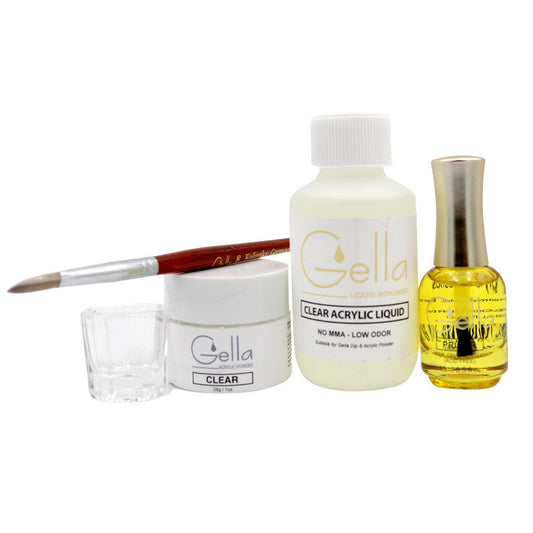 Gella Mini Acrylic Nail Starter Kit - Clear Diamond Nail Supplies
