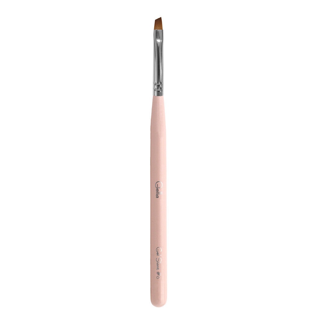 Pink Wooden Brush Nylon Bristles - Gel Slant #6 Diamond Nail Supplies