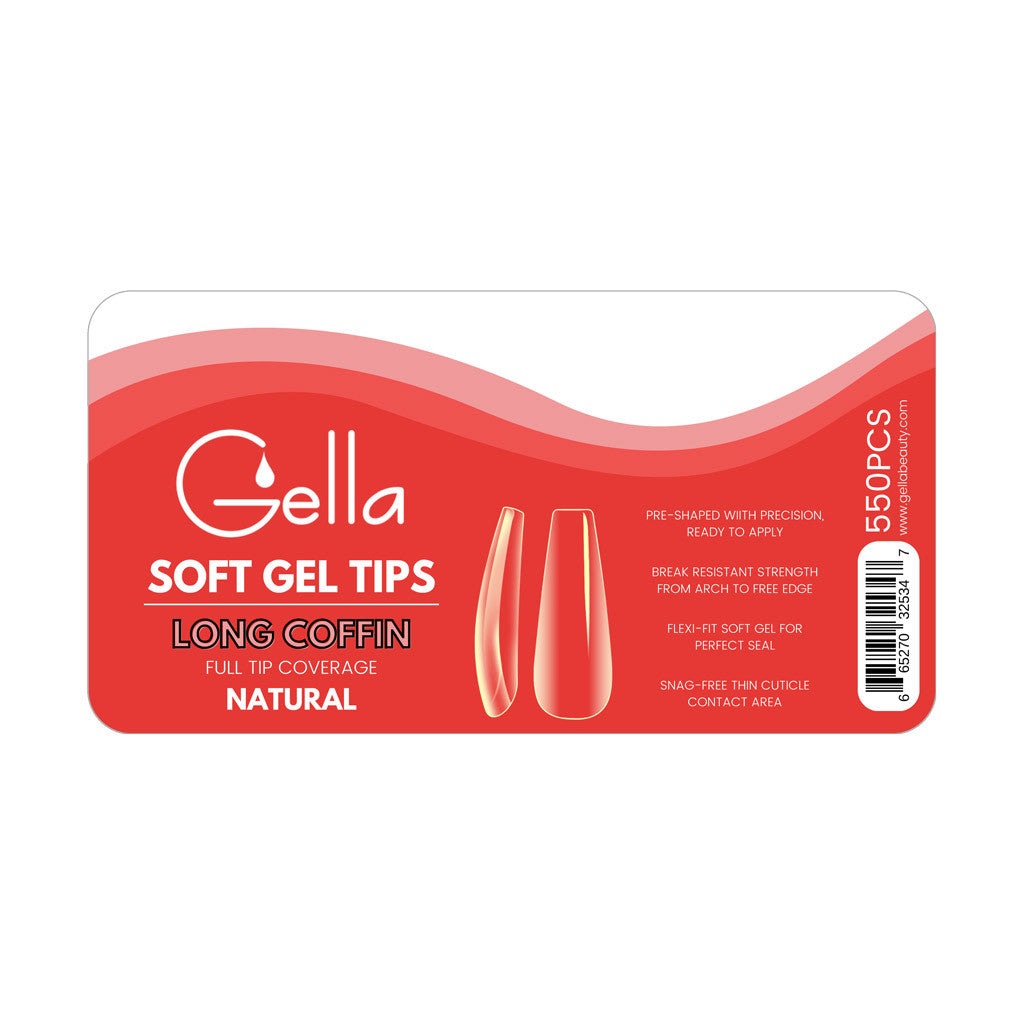 Gella Soft Gel Full Cover Tips - Long Coffin Natural Diamond Nail Supplies