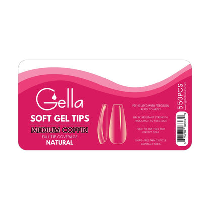 Gella Soft Gel Full Cover Tips - Medium Coffin Natural Diamond Nail Supplies