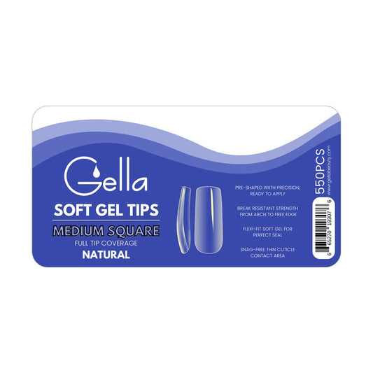 Gella Soft Gel Full Cover Tips - Medium Square Natural Diamond Nail Supplies
