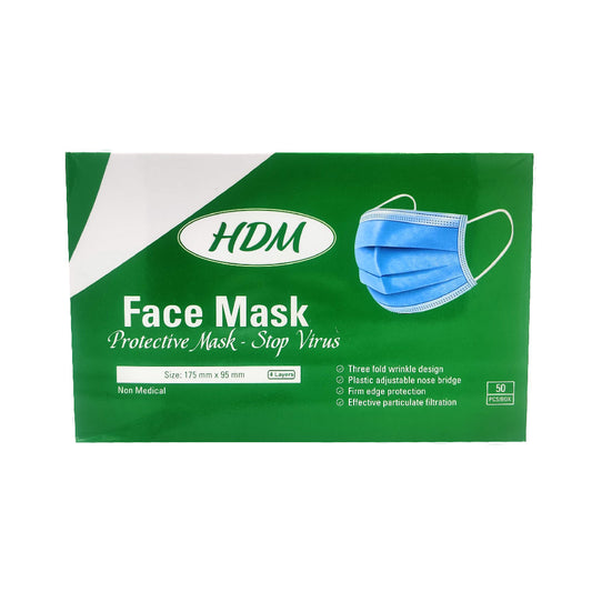 HDM Face Mask 4 Ply 50pc Blue Diamond Nail Supplies