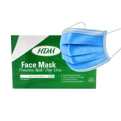 HDM Face Mask 4 Ply 50pc Blue Diamond Nail Supplies