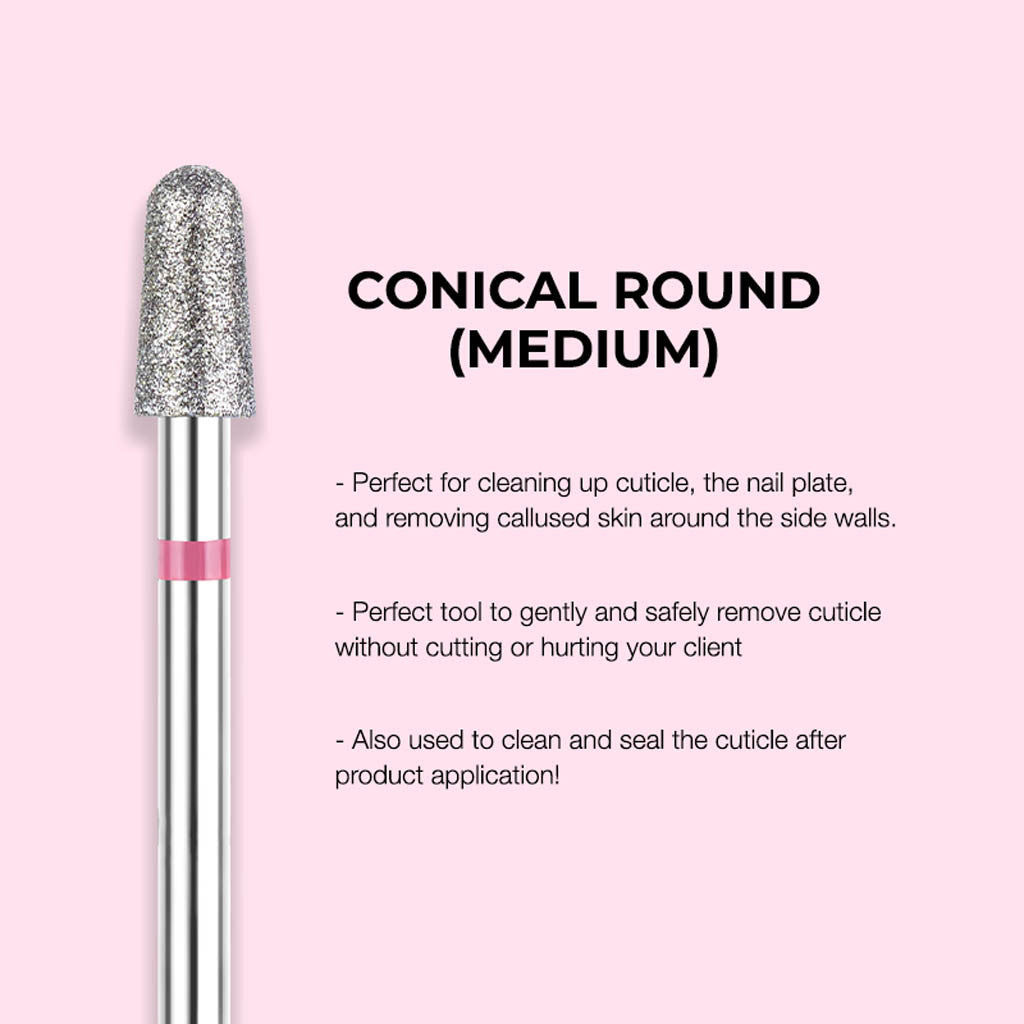 Drill Bit Conical Round Shape Medium Silver 3/32" Diamond Nail Supplies