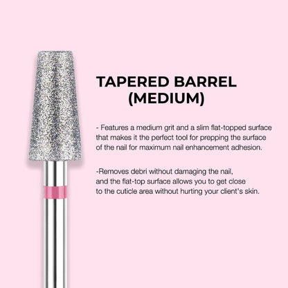 Drill Bit Tapered Barrel Medium Silver 3/32" Diamond Nail Supplies