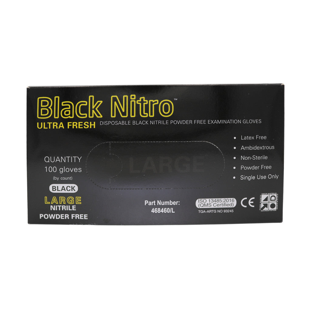 Black Nitro Nitrile Gloves Large Black PF Diamond Nail Supplies