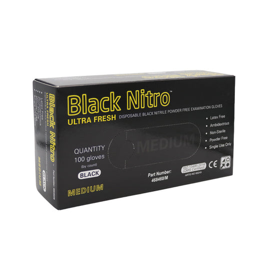 Black Nitro Nitrile Gloves Medium Black PF Diamond Nail Supplies
