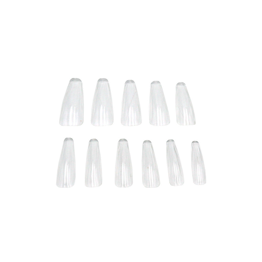 Gella - Soft Gel Full Cover Tips - Long Coffin Clear Diamond Nail Supplies