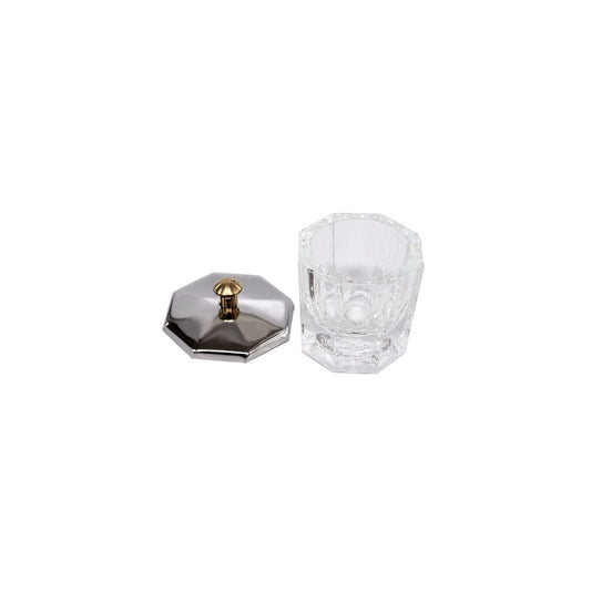 Glass Dappen Dish with Lid Octagon Diamond Nail Supplies